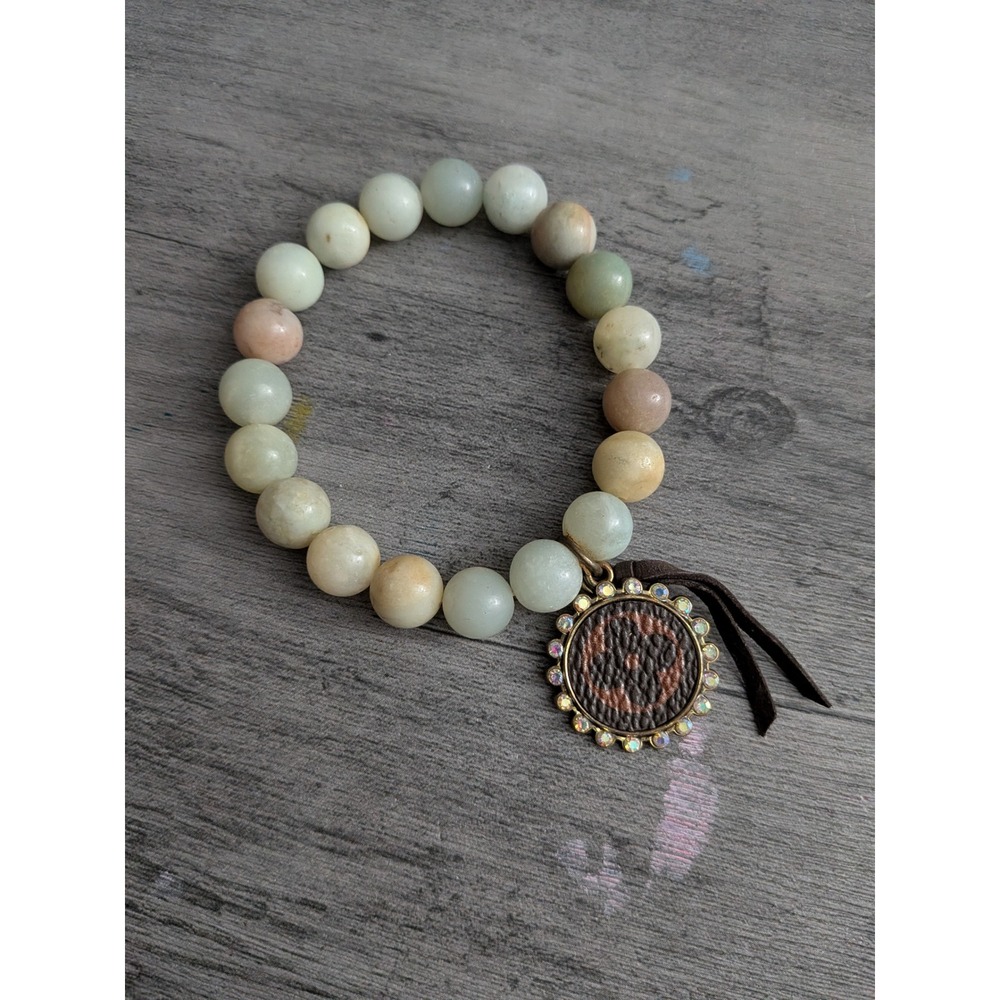 Handmade Upcycled Designer Monogram Canvas Bead Bracelet with Rhinestones Tassel